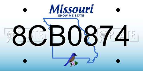 8CB0874 Missouri License Plate