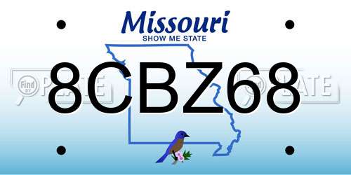 8CBZ68 Missouri License Plate