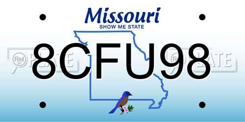 8CFU98 Missouri License Plate