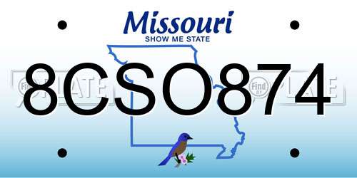 8CSO874 Missouri License Plate