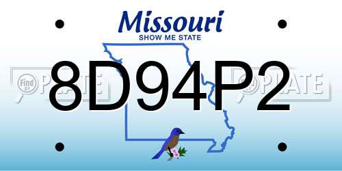 8D94P2 Missouri License Plate