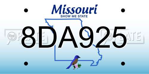 8DA925 Missouri License Plate