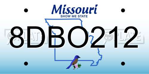 8DBO212 Missouri License Plate