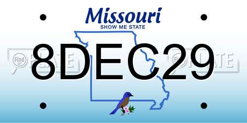 8DEC29 Missouri License Plate