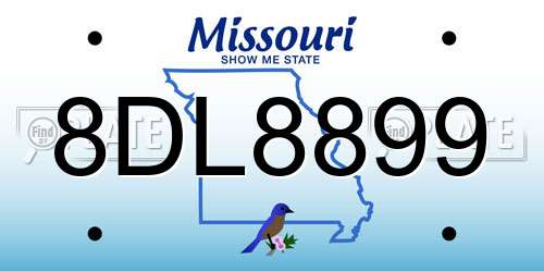 8DL8899 Missouri License Plate