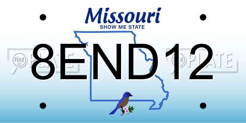 8END12 Missouri License Plate