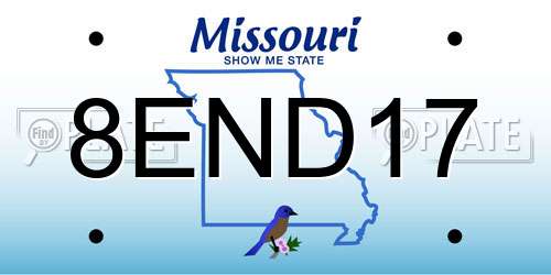 8END17 Missouri License Plate