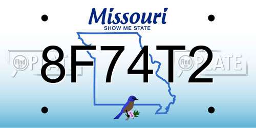 8F74T2 Missouri License Plate