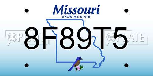 8F89T5 Missouri License Plate