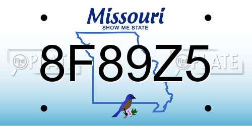 8F89Z5 Missouri License Plate