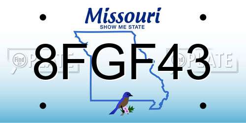8FGF43 Missouri License Plate