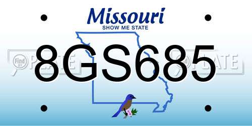 8GS685 Missouri License Plate