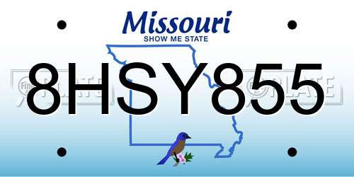 8HSY855 Missouri License Plate