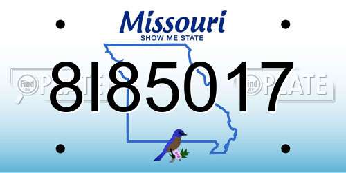 8I85017 Missouri License Plate