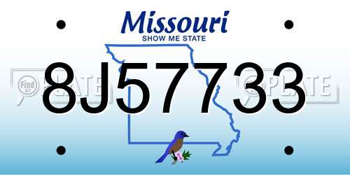 8J57733 Missouri License Plate