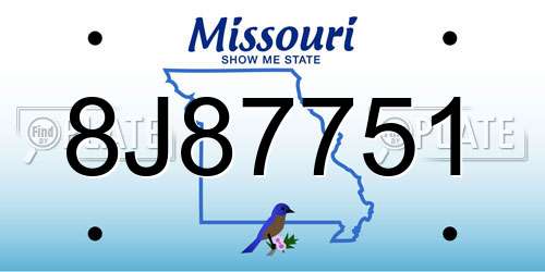 8J87751 Missouri License Plate