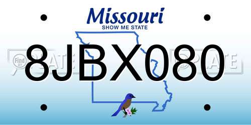 8JBX080 Missouri License Plate