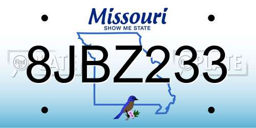 8JBZ233 Missouri License Plate