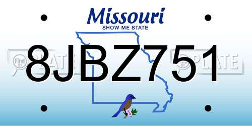 8JBZ751 Missouri License Plate