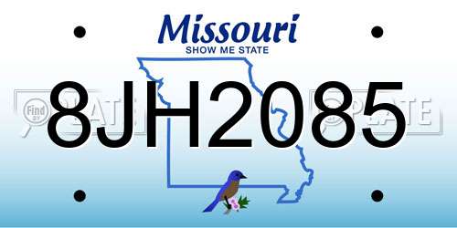 8JH2085 Missouri License Plate