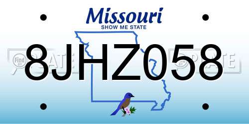 8JHZ058 Missouri License Plate