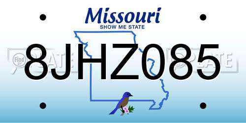8JHZ085 Missouri License Plate