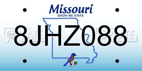 8JHZ088 Missouri License Plate