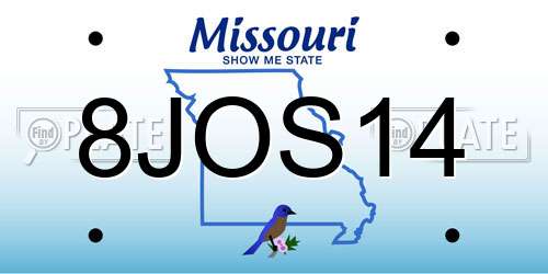 8JOS14 Missouri License Plate