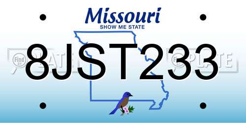 8JST233 Missouri License Plate