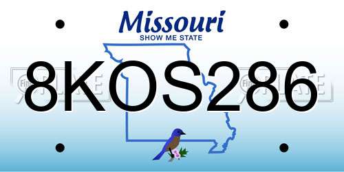 8KOS286 Missouri License Plate