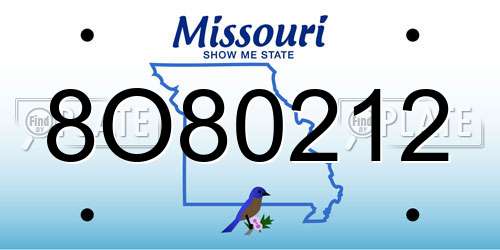 8O80212 Missouri License Plate