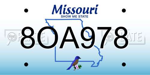 8OA978 Missouri License Plate