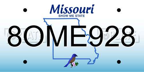 8OME928 Missouri License Plate