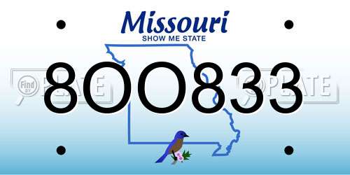 8OO833 Missouri License Plate