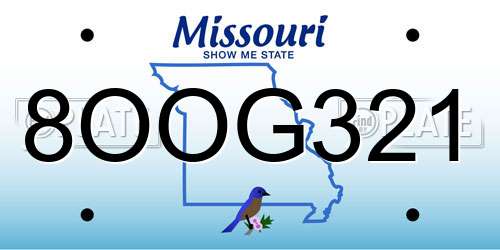 8OOG321 Missouri License Plate