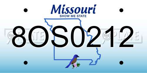 8OS0212 Missouri License Plate