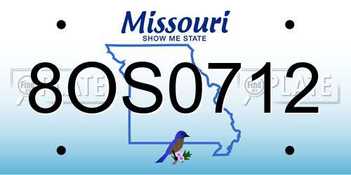 8OS0712 Missouri License Plate