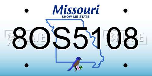 8OS5108 Missouri License Plate