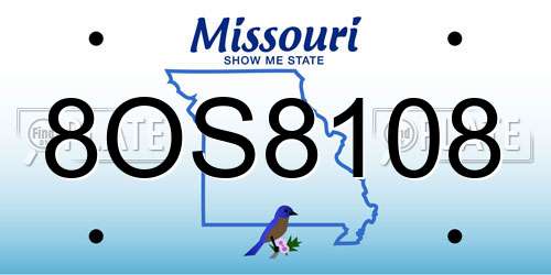 8OS8108 Missouri License Plate