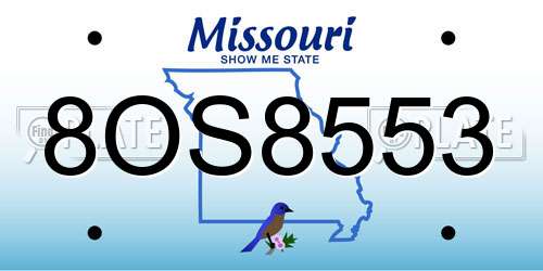 8OS8553 Missouri License Plate