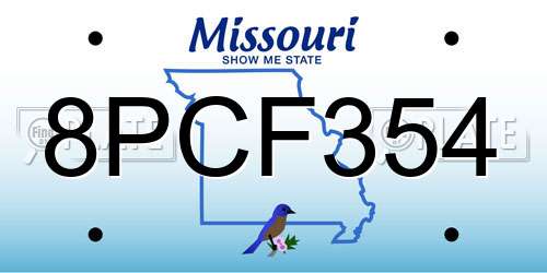 8PCF354 Missouri License Plate