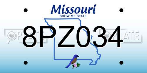 8PZ034 Missouri License Plate