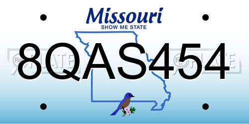 8QAS454 Missouri License Plate