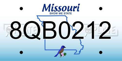 8QB0212 Missouri License Plate