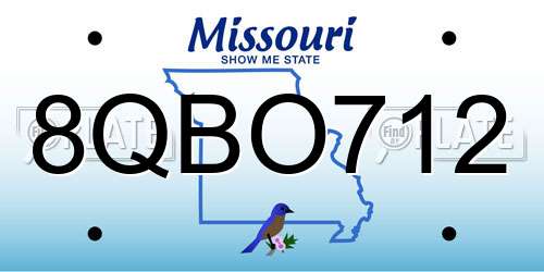8QBO712 Missouri License Plate
