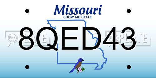 8QED43 Missouri License Plate