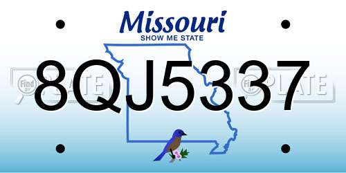 8QJ5337 Missouri License Plate