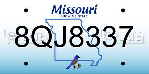 8QJ8337 Missouri License Plate