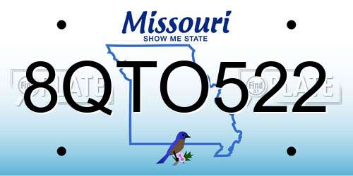 8QTO522 Missouri License Plate