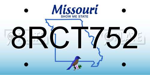8RCT752 Missouri License Plate